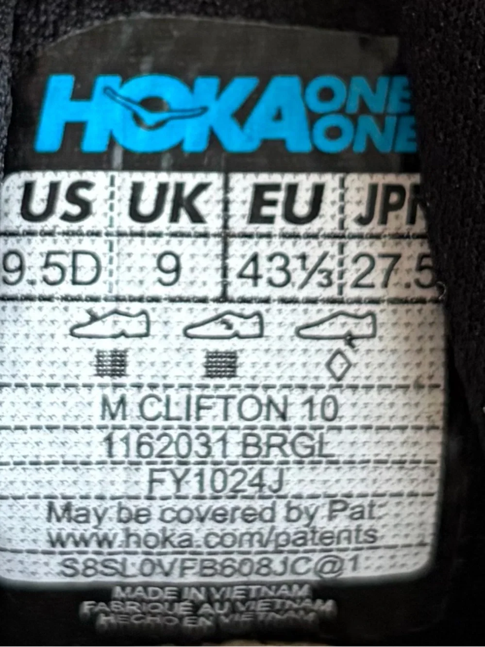 Hoka Clifton 10 Black/White and Rose Gold Low-Profile Running Sneaker Sz 9.5